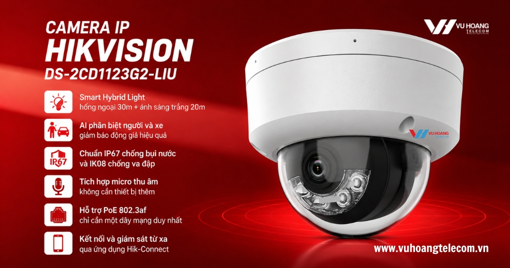 Camera HIKVISION DS-2CD1123G2-LIU - Dome 2MP, IP67