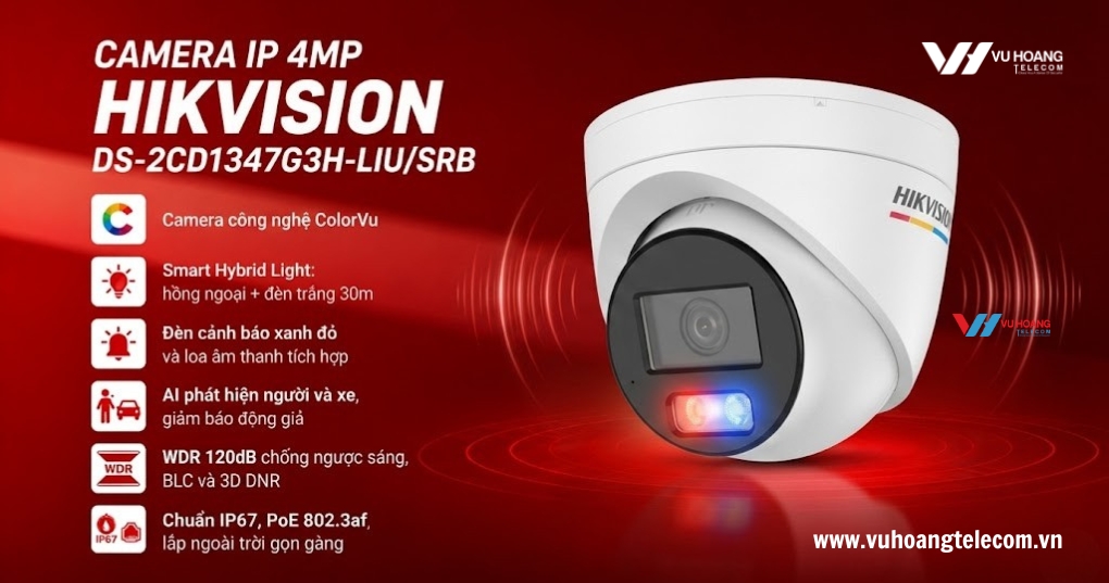 Camera HIKVISION DS-2CD1347G3H-LIU/SRB - Turret 4MP