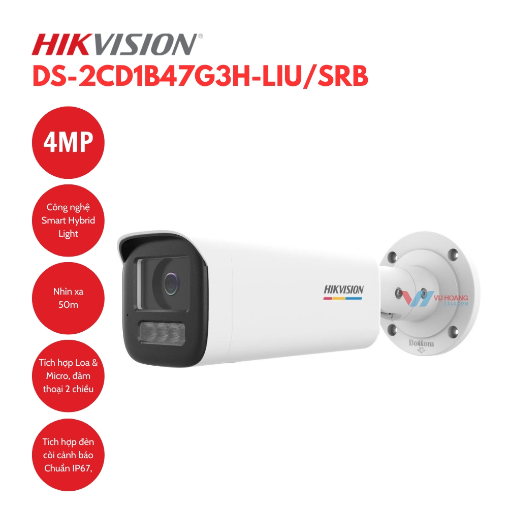 Camera IP 4MP thân trụ HIKVISION DS-2CD1B47G3H-LIU/SRB