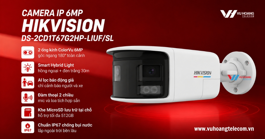 Camera HIKVISION DS-2CD1T67G2HP-LIUF/SL - 6MP Góc 180°