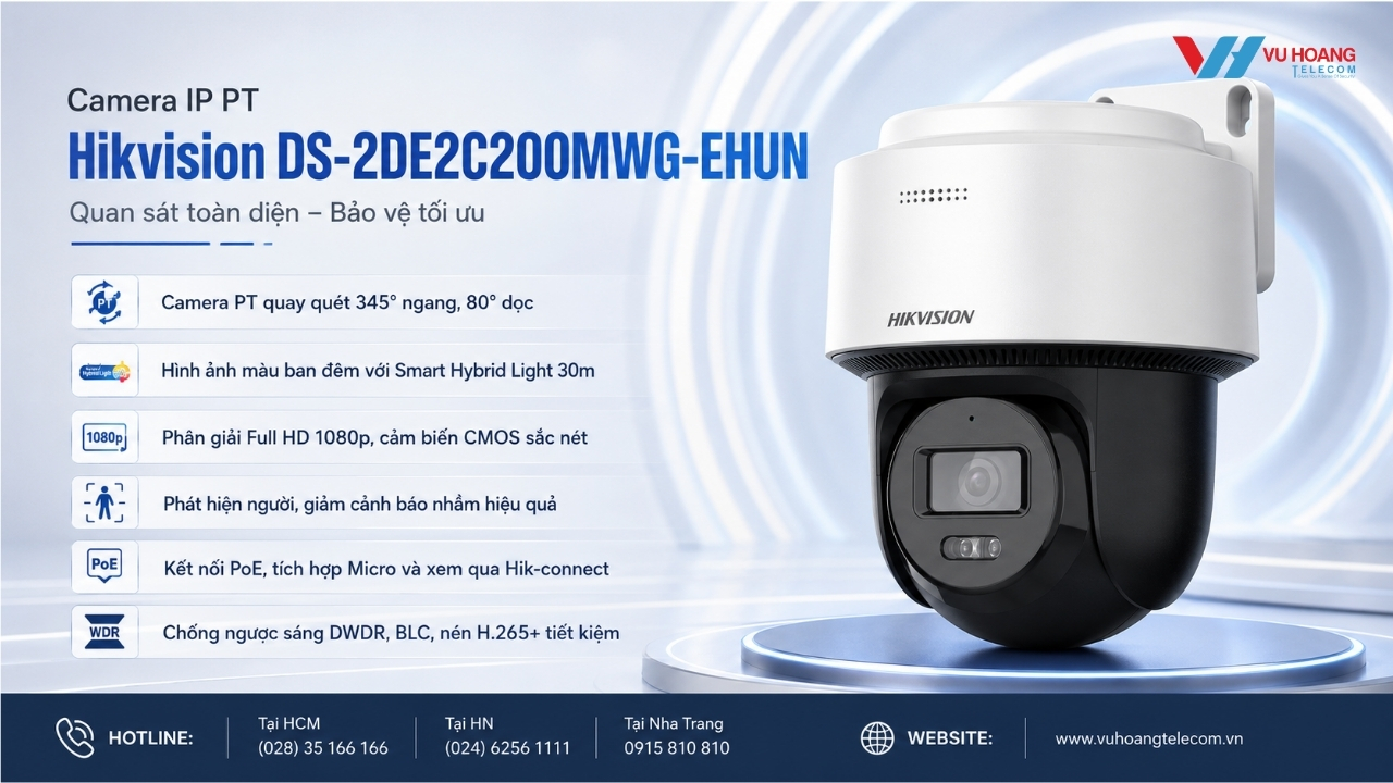 Camera PT Hikvision DS-2DE2C200MWG-EHUN - Màu Ban Đêm