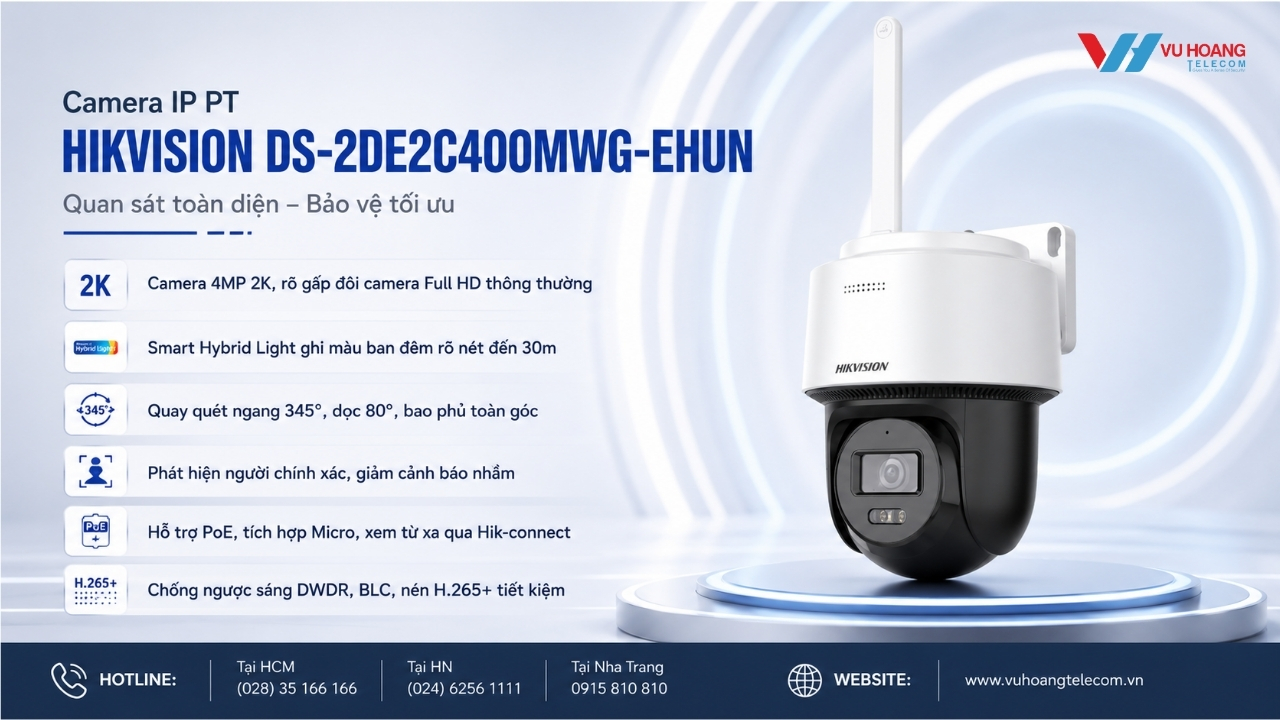 Camera PT Hikvision DS-2DE2C200MWG-EHUN - Màu Ban Đêm