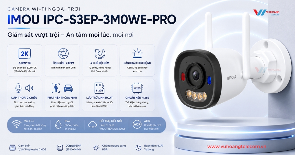 Camera Wifi IMOU IPC-S3EP-3M0WE-PRO Full Color 3MP