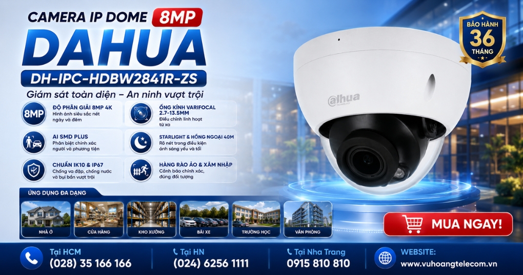 Camera Dahua DH-IPC-HDBW2841R-ZS 8MP Varifocal AI Giá Tốt