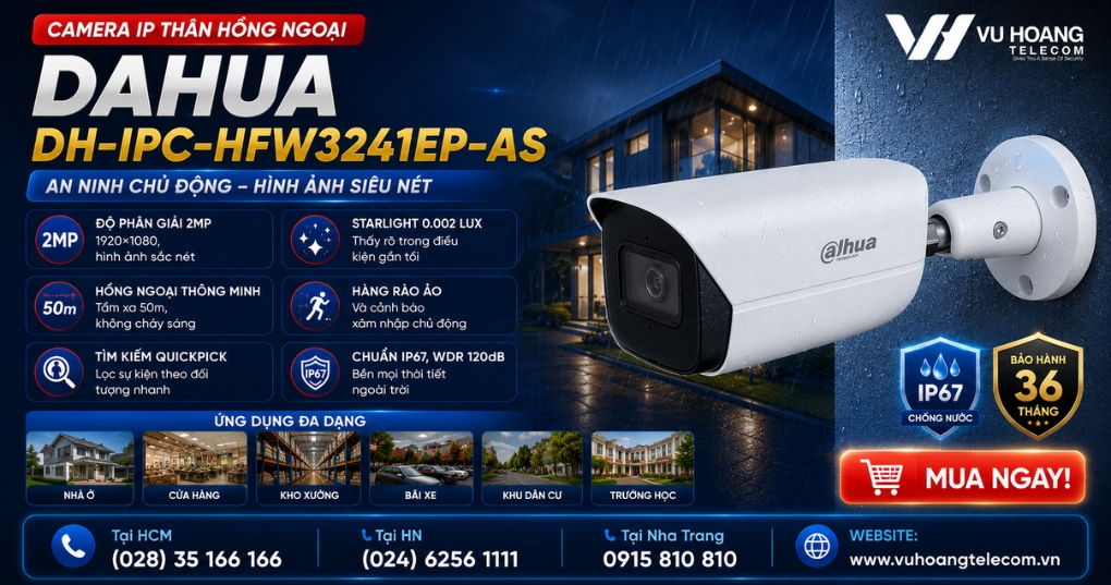 Camera Dahua DH-IPC-HFW3241EP-AS AI Phân Biệt Người Xe giá tốt