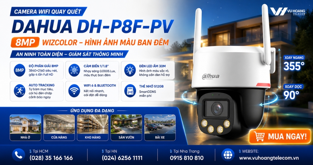 Camera Dahua DH-P8F-PV - PT Wifi 8MP WizColor Ngoài Trời