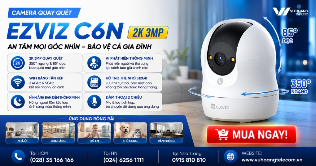 Camera EZVIZ C6N G1 2K 3MP - Wifi Quay Quét Trong Nhà giá rẻ