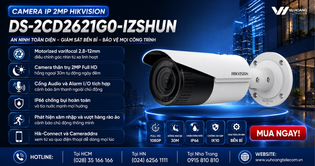 Camera HIKVISION DS-2CD2621G0-IZSHUN - Motorized 2MP giá tốt