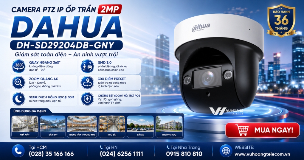 Camera PTZ Dahua DH-SD29204DB-GNY Zoom 4X Quay 360°