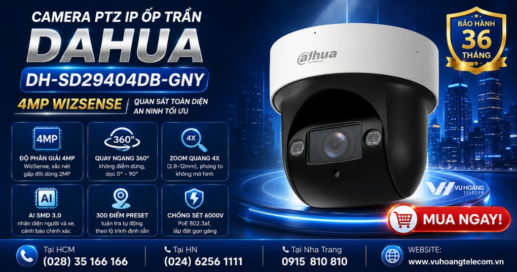 Camera PTZ Dahua DH-SD29404DB-GNY 4MP Zoom 4X 360°