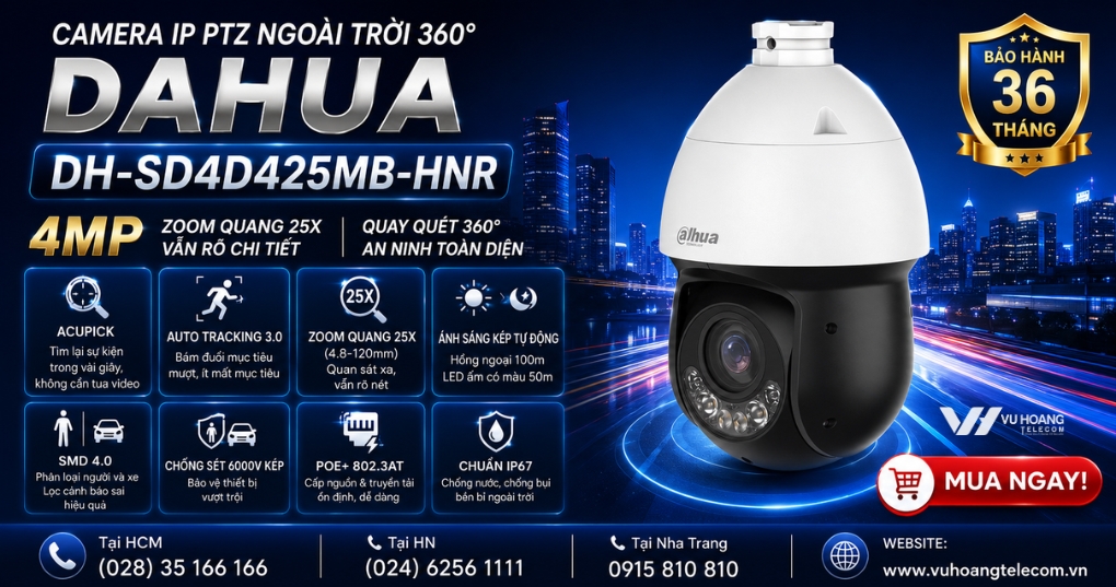 Camera PTZ Dahua DH-SD4D425MB-HNR 4MP Zoom 25X Rõ Nét