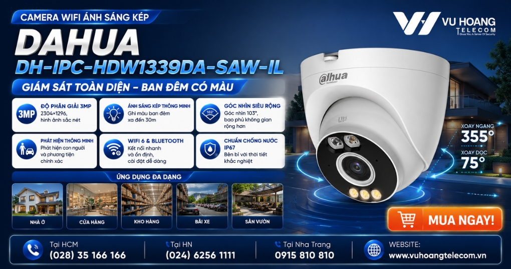 Camera Wifi Dahua DH-IPC-HDW1339DA-SAW-IL 3MP Dome giá tốt