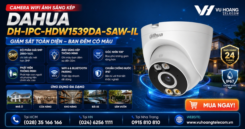 Camera Wifi Dahua DH-IPC-HDW1539DA-SAW-IL 5MP Dome giá tốt