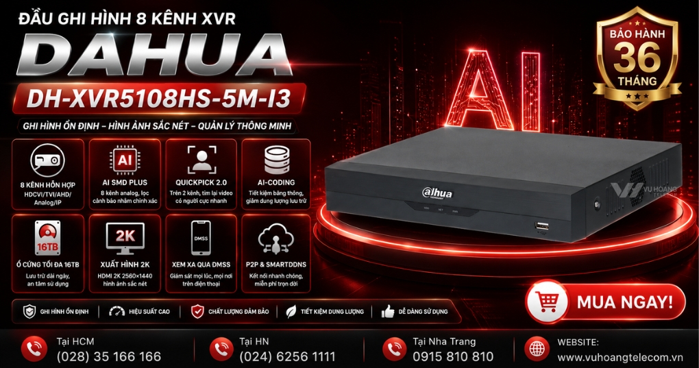 Đầu Ghi DAHUA DH-XVR5108HS-5M-I3 AI 8 Kênh Chính Hãng