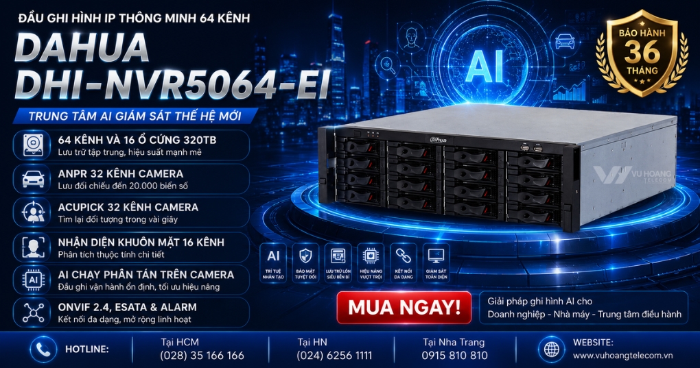Đầu Ghi DAHUA DHI-NVR5064-EI 64 Kênh 16 Ổ Cứng 320TB giá tốt