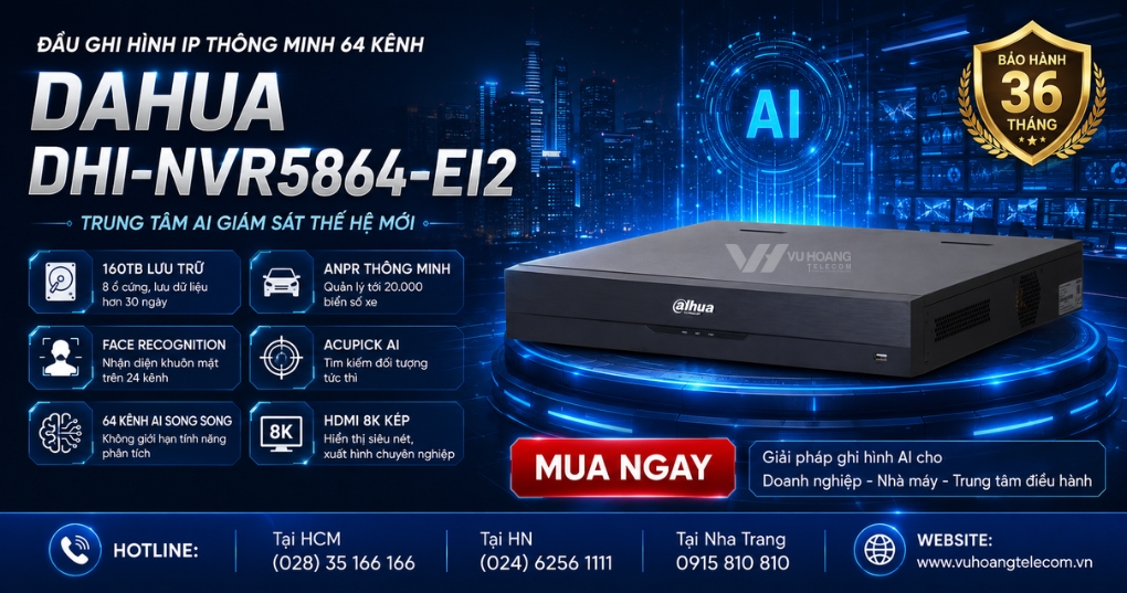 Đầu Ghi Dahua DHI-NVR5864-EI2 64 Kênh 8 Ổ Cứng 160TB