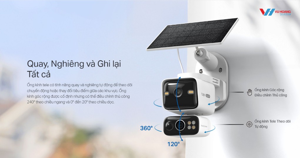 Camera xoay ngang tối đa 334 độ và xoay dọc 90 độ để quét theo chuyển động.