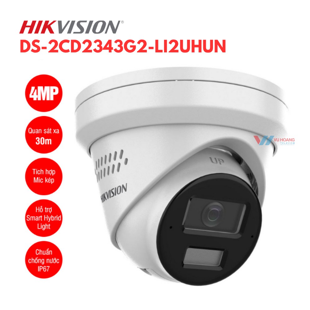 Camera Hikvision DS-2CD2343G2-LI2UHUN 4MP Turret, Có Mic