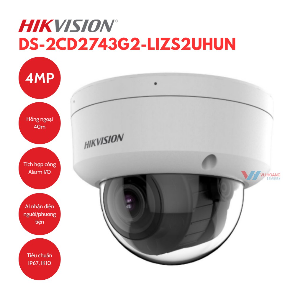 Camera IP Dome Hikvision DS-2CD2743G2-LIZS2UHUN IK10, I/O