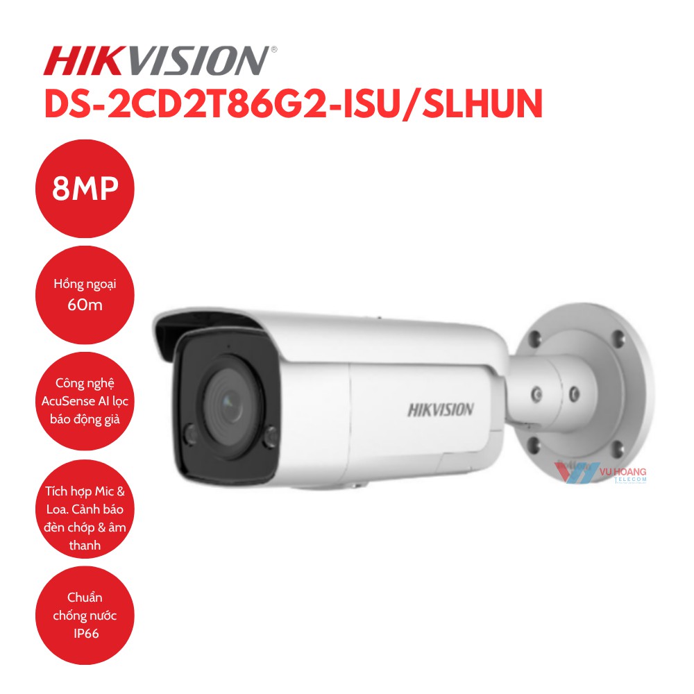 Camera IP Hikvision DS-2CD2T86G2-ISU/SLHUN 4K Báo Động