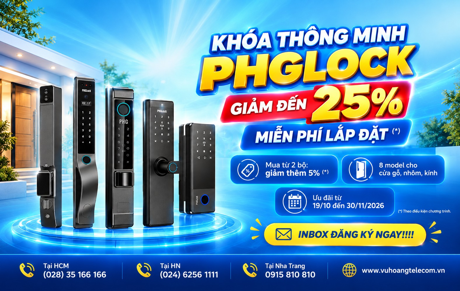 Khuyến mãi khóa thông minh PHGLock tháng 10: Giảm đến 25%, miễn phí lắp đặt
